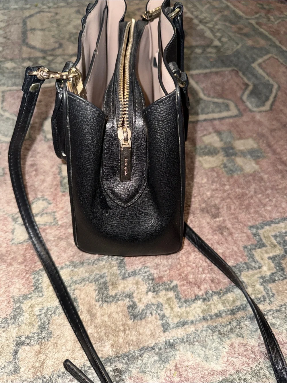 kate spade black Saffiano leather satchel with gold logo